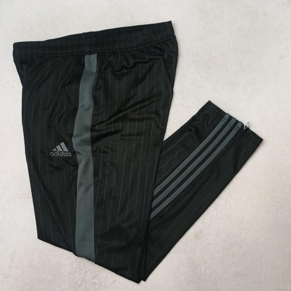Adidas Track Pants Men L Black Pinstripe Slim Tapered Zip Pocket VIP Tiro Soccer